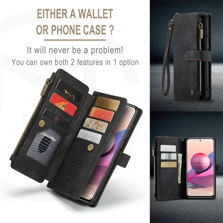 Série Caseme C30 Pour Xiaomi Redmi Note 10S / Remarque 10 4G Pocket de Pockeur de Pockeur de la Zipe 4G Stan - le Noir