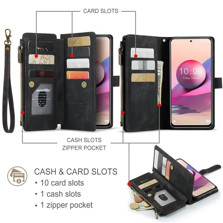 Série Caseme C30 Pour Xiaomi Redmi Note 10S / Remarque 10 4G Pocket de Pockeur de Pockeur de la Zipe 4G Stan - le Noir