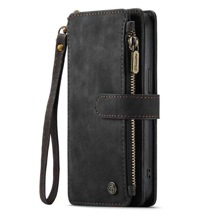Serie Caseme C30 Per Iphone 13 Pro 6,1 Pollici di Protezione a Tutto Tondo Portafoglio Case di Portata Con Cerniera in Pelle PU Copertina Magnetica in Pelle PU Con Slot a Più Carte - Nero