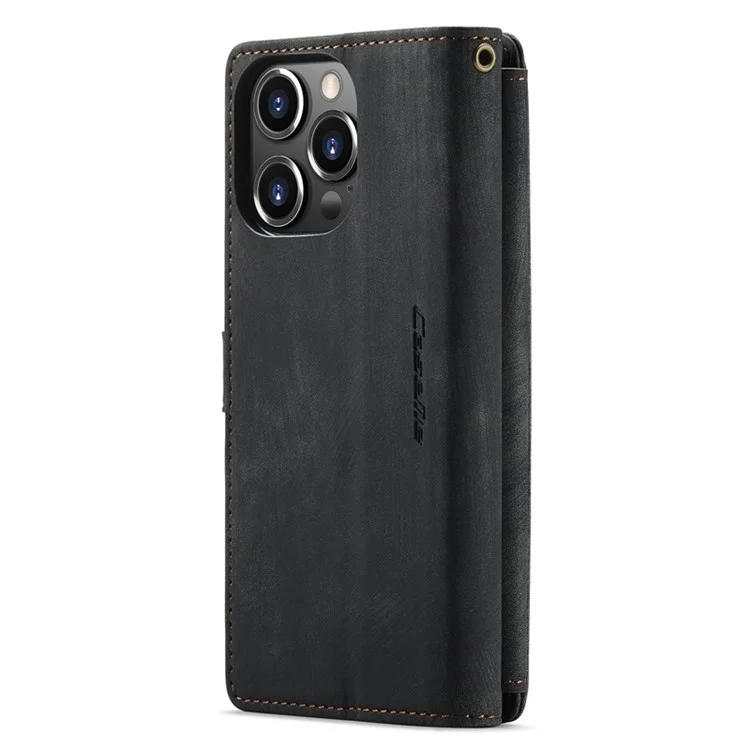 Serie Caseme C30 Per Iphone 13 Pro 6,1 Pollici di Protezione a Tutto Tondo Portafoglio Case di Portata Con Cerniera in Pelle PU Copertina Magnetica in Pelle PU Con Slot a Più Carte - Nero