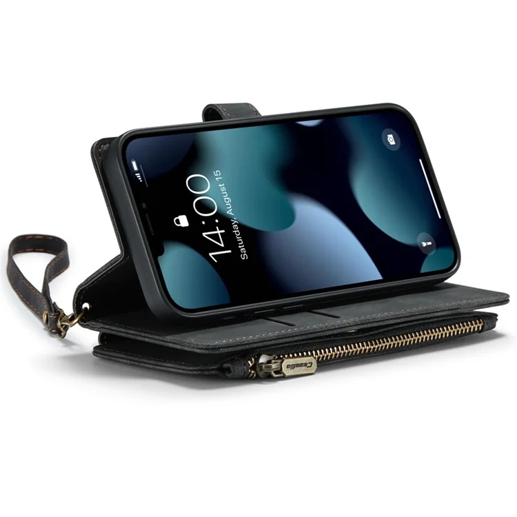 Serie Caseme C30 Per Iphone 13 Pro 6,1 Pollici di Protezione a Tutto Tondo Portafoglio Case di Portata Con Cerniera in Pelle PU Copertina Magnetica in Pelle PU Con Slot a Più Carte - Nero