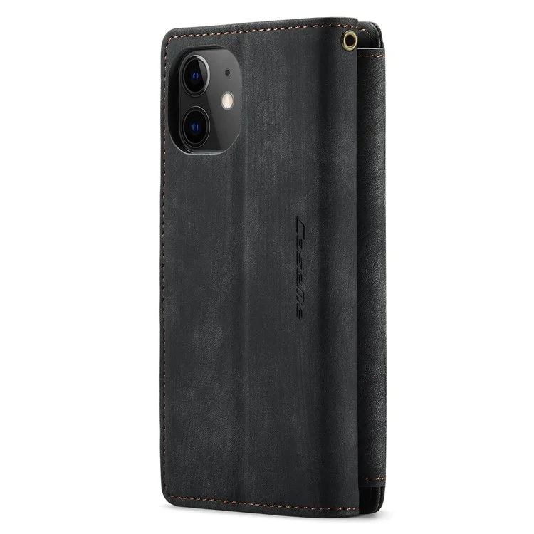 CASEME C30 Série pour iPhone 12 mini Étui de portefeuille multifonctionnel avec fermeture éclair Pochette de protection antichute en cuir PU avec support Porte-cartes - Noir