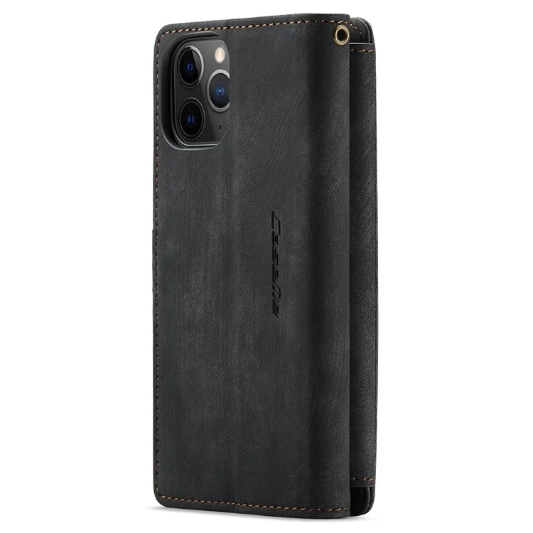 For iPhone 11 Pro Phone Cases with Strap CASEME C30 Zipper Multiple Card Holder PU Leather Cover - Black