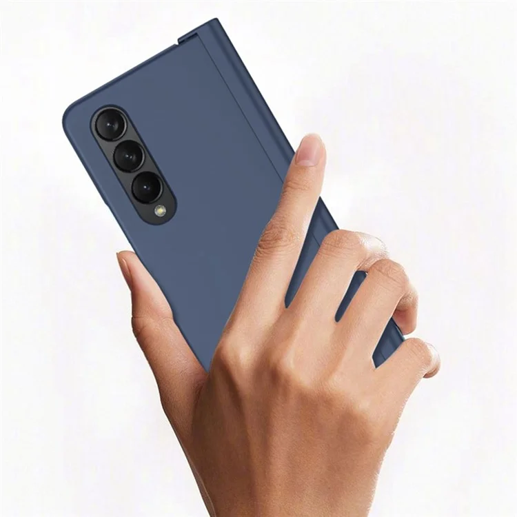 Para Samsung Galaxy Z Fold4 5G Ranura para Bolígrafo Bisagra Lateral Plegable Funda de Teléfono Carcasa Dura de PC Recubierta de Goma con Protector de Pantalla de Vidrio Templado - Verde Medianoche