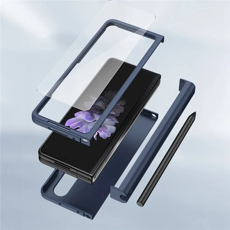Für Samsung Galaxy Z Fold4 5G Pen Slot Seitenscharnier Faltbare Handyhülle Verchromtes PC-Gehäuse mit Hartglas-Bildschirmschutz - Lila
