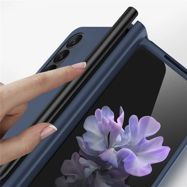 Für Samsung Galaxy Z Fold4 5G Pen Slot Seitenscharnier Faltbare Handyhülle Verchromtes PC-Gehäuse mit Hartglas-Bildschirmschutz - Lila