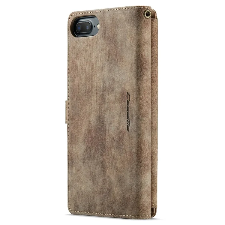 CASEME C30 Serie per iPhone 6 Plus / 6s Plus / 7 Plus / 8 Plus 5.5 pollici Custodia Portafoglio in Pelle PU Multifunzionale con Cerniera, Tasca Multipla per Carte di Credito - Marrone