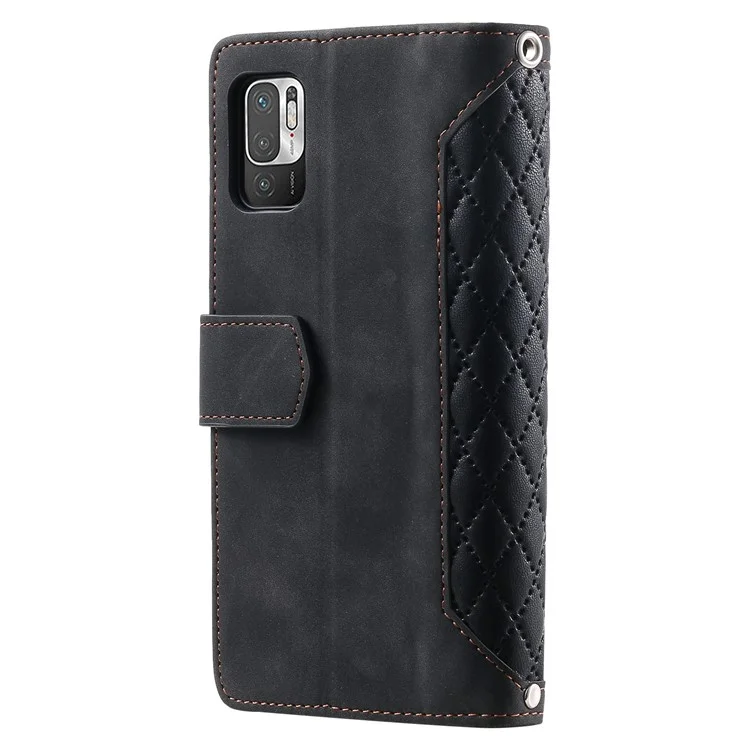 Per Xiaomi Redmi Nota 10 5g/nota 10T 5G/Poco M3 Pro 4G/5G Custodia Per Telefono, 005 Wallet in Stile Magnetico Telefono Magnetico Custodia in Pelle Rhombus Stema Tasca Con Cerniera Coperchio Anti-scratch Con Cinturino - Nero