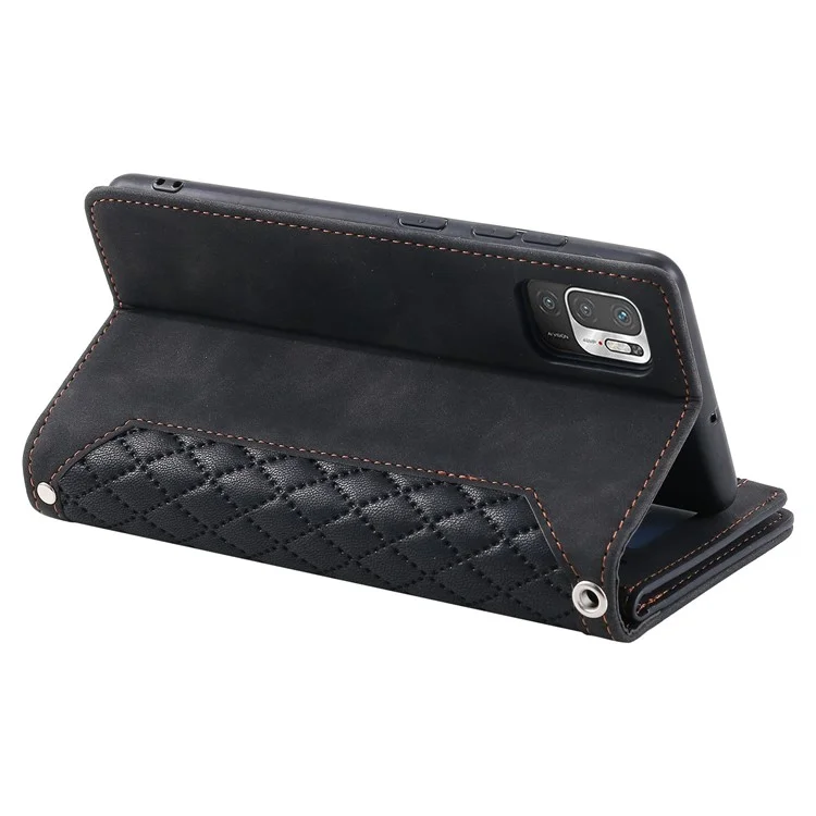 Per Xiaomi Redmi Nota 10 5g/nota 10T 5G/Poco M3 Pro 4G/5G Custodia Per Telefono, 005 Wallet in Stile Magnetico Telefono Magnetico Custodia in Pelle Rhombus Stema Tasca Con Cerniera Coperchio Anti-scratch Con Cinturino - Nero