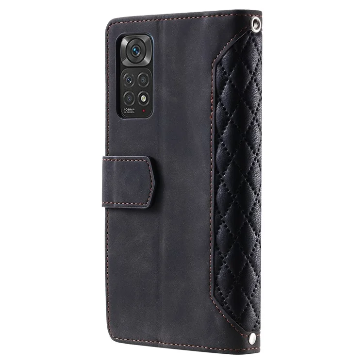 Para Xiaomi Redmi Note 11 Pro 4G (MediaTek) / Nota 11 Pro 5G (Qualcomm) Case de Teléfono Protectora, 005 Standing Rombus Texture Stand Willet Shell Con Bolsillo de Cremallera - Negro