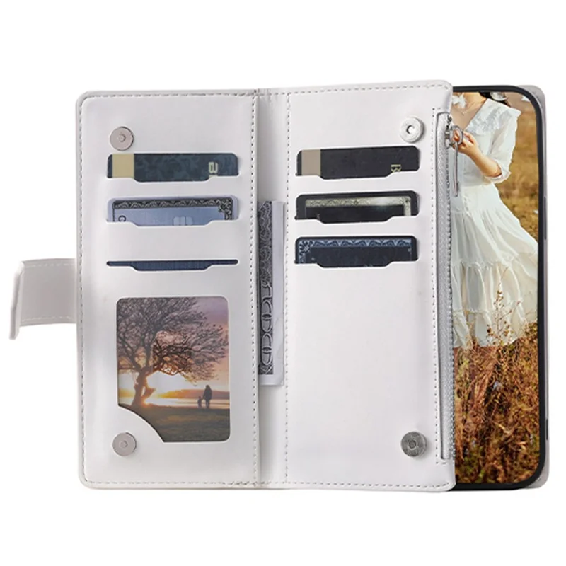 005 Style For Samsung Galaxy A52 4G / 5G / A52s 5G, Rhombus Texture PU Leather Stand Phone Case Zipper Pocket Wallet Style Shell with Strap - White