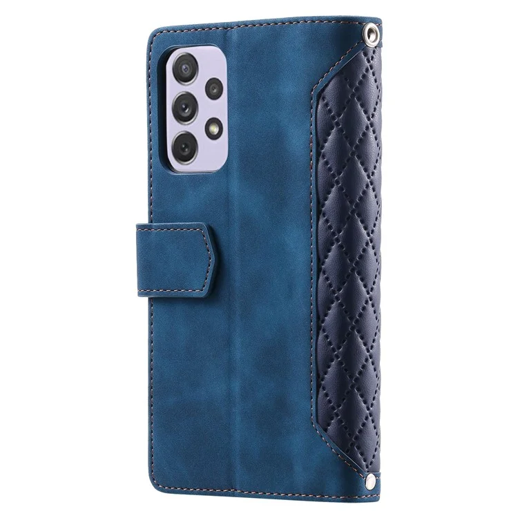 Per la Custodia Del Telefono 5G Samsung Galaxy A33, Custodia in Pelle Magnetica 005 Telefono di Rombo Con Cerniera Anti-fall Anti-fall Pocket Flip Protector Con Cinturino Con Cinturino - Blu