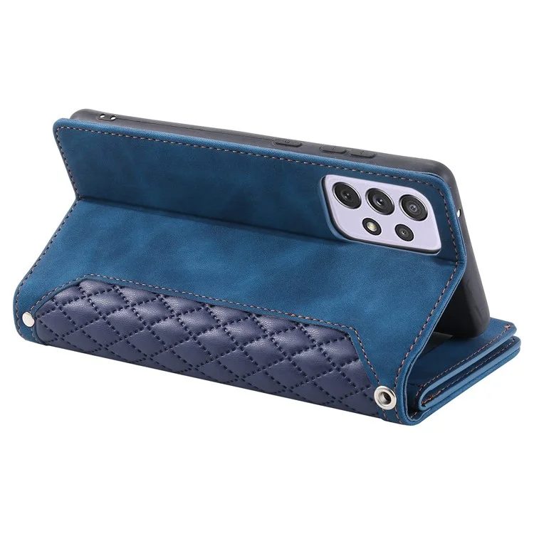 Per la Custodia Del Telefono 5G Samsung Galaxy A33, Custodia in Pelle Magnetica 005 Telefono di Rombo Con Cerniera Anti-fall Anti-fall Pocket Flip Protector Con Cinturino Con Cinturino - Blu