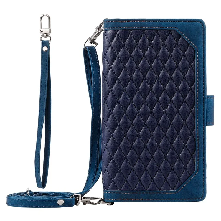 005 Case de Portefeuille Téléphonique à L'épreuve de la Drop-drop Pour Samsung Galaxy A73 5G, Rosque Texture de Poche à Fermeture Éclair PU pu en Cuir à Gratter le Support de Couverture de Téléphone Mobile Avec Support de Carte de Sangle - Bleu