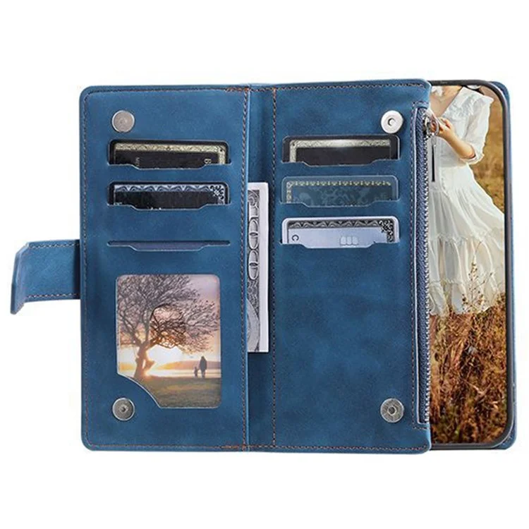 005 Case de Portefeuille Téléphonique à L'épreuve de la Drop-drop Pour Samsung Galaxy A73 5G, Rosque Texture de Poche à Fermeture Éclair PU pu en Cuir à Gratter le Support de Couverture de Téléphone Mobile Avec Support de Carte de Sangle - Bleu