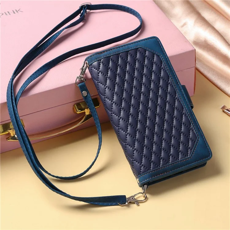 005 Case de Portefeuille Téléphonique à L'épreuve de la Drop-drop Pour Samsung Galaxy A73 5G, Rosque Texture de Poche à Fermeture Éclair PU pu en Cuir à Gratter le Support de Couverture de Téléphone Mobile Avec Support de Carte de Sangle - Bleu