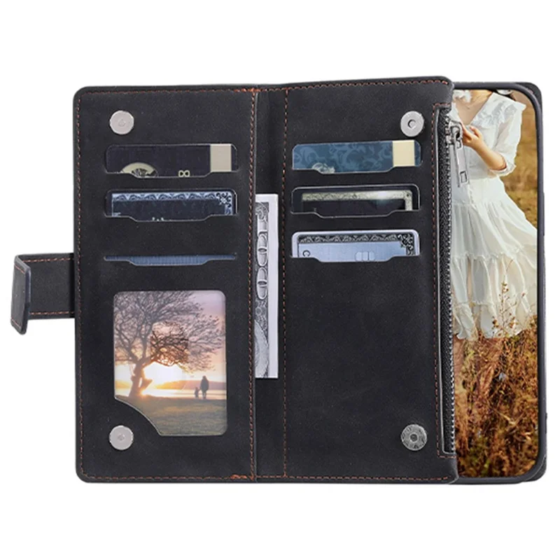 For iPhone 11 Pro 5.8 inch 005 Style Multiple Card Slots Rhombus Texture PU Leather Zipper Pocket Stand Phone Case with Shoulder Strap and Hand Strap - Black