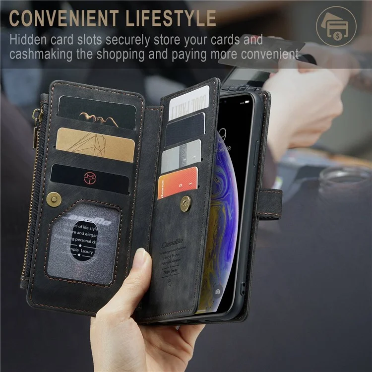 Caseme C30 Series Для Iphone XS Max 6,5 Дюйма с Несколькими Картами-слотами на Молнии Карманной Карманный Корпус PU - Черный