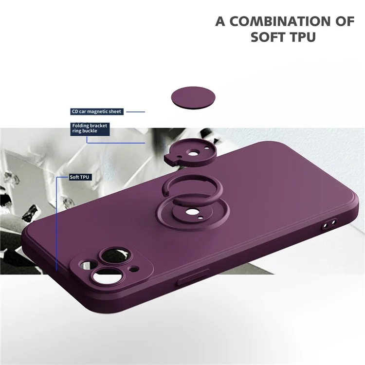 Para Iphone 14 Max 6.7 Pulgadas de Anillo de 6.7 Pulgadas Case TPU TPU Cubierta de TPU Suave Con Lámina de Metal Incorporada - Cherry Blossom Purple