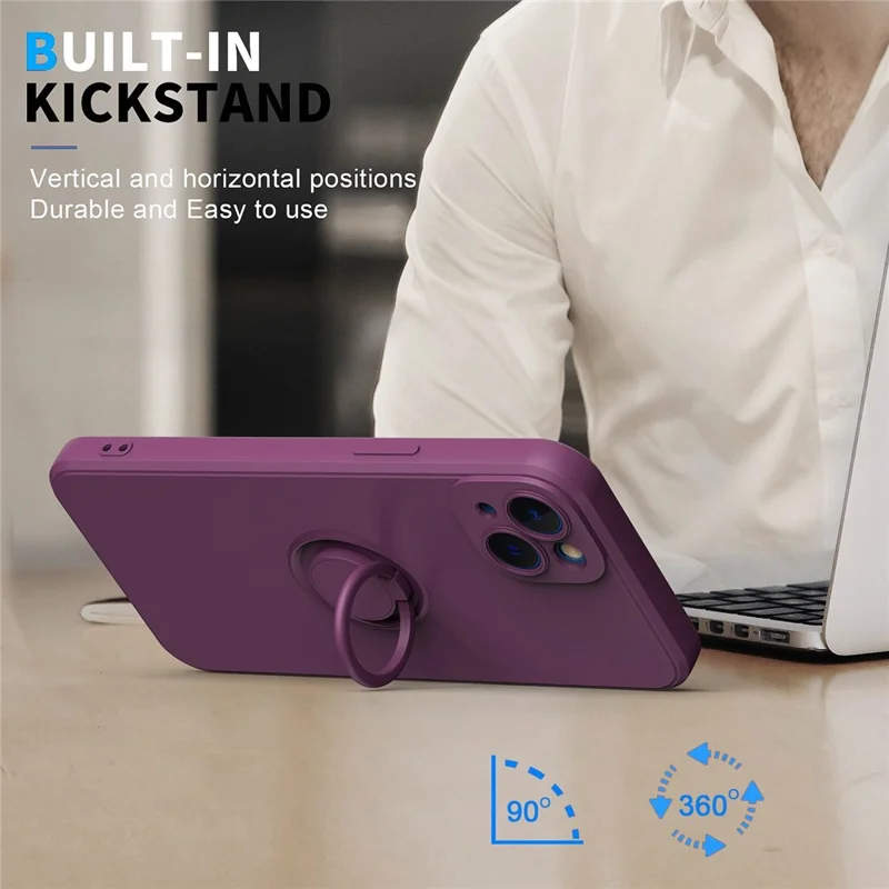 Per Iphone 14 6,1 Pollici di Anello di Cavalletto Telefono Protezione da Goccia a Prova di Protezione TPU Gommata - Bianco Antico