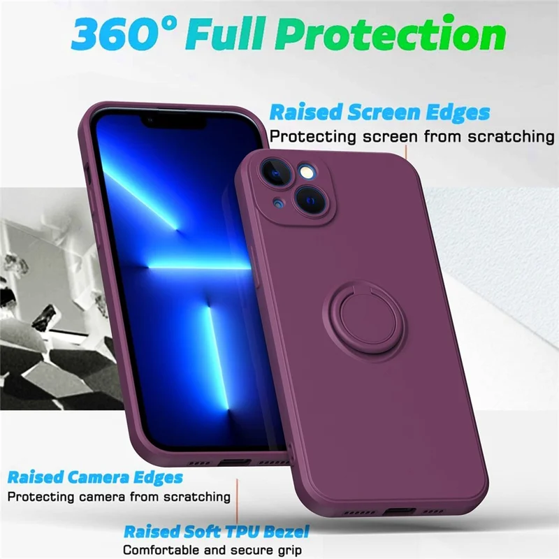 Per Iphone 14 6,1 Pollici di Anello di Cavalletto Telefono Protezione da Goccia a Prova di Protezione TPU Gommata - Bianco Antico