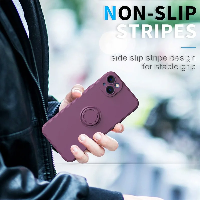 Per Iphone 14 6,1 Pollici di Anello di Cavalletto Telefono Protezione da Goccia a Prova di Protezione TPU Gommata - Bianco Antico