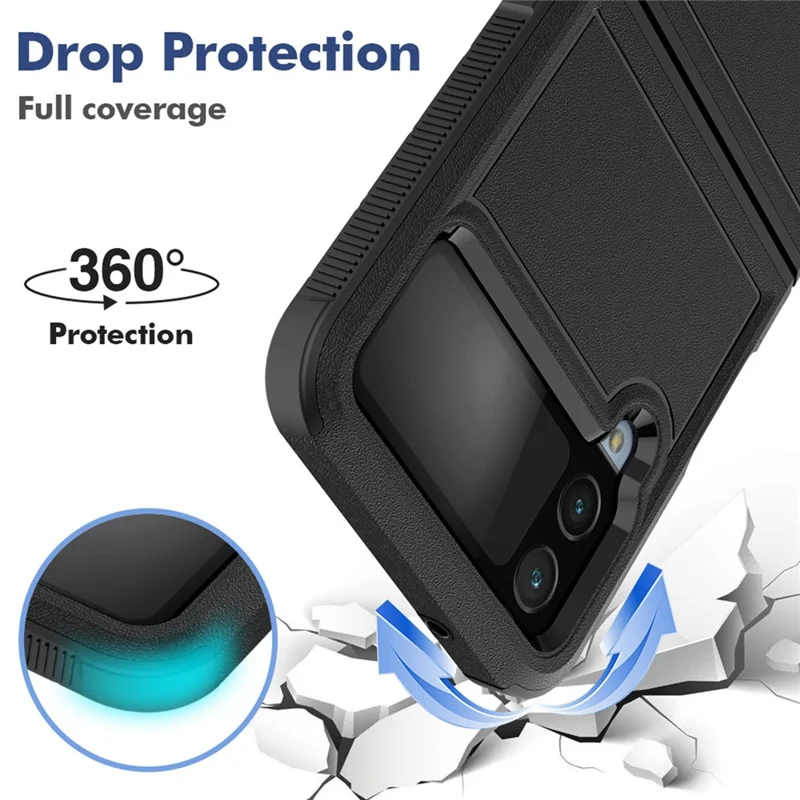 For Samsung Galaxy Z Flip4 5G Hard PC + Soft TPU Protective Phone Cover Anti-drop Hybrid Case - Black