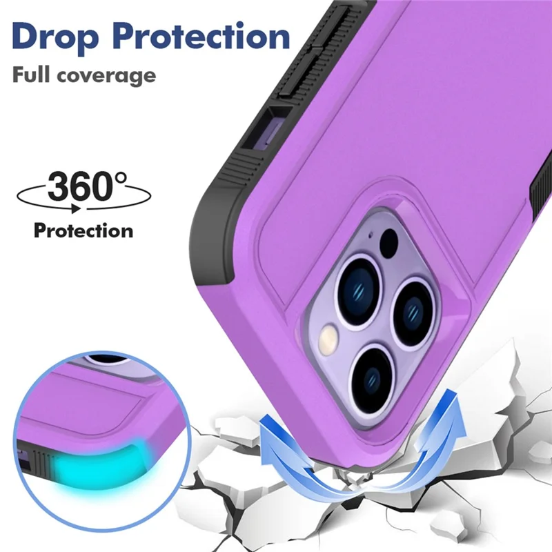 Smartphone Case for iPhone 14 Pro 6.1 inch, Drop Protection Raised Edge PC+TPU Mobile Phone Cover - Purple