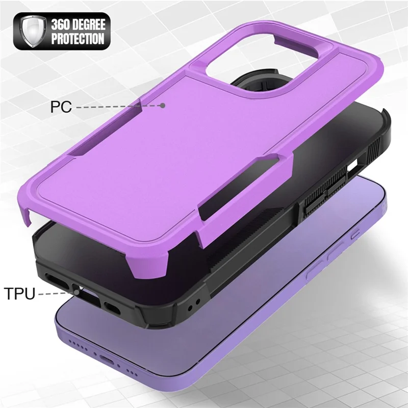 Smartphone Case for iPhone 14 Pro 6.1 inch, Drop Protection Raised Edge PC+TPU Mobile Phone Cover - Purple