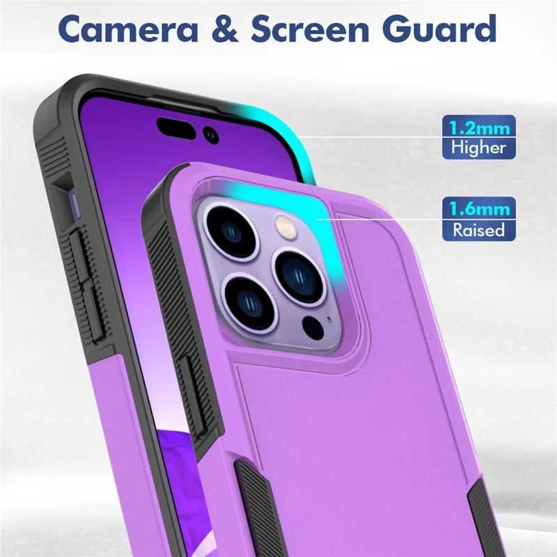 Smartphone Case for iPhone 14 Pro 6.1 inch, Drop Protection Raised Edge PC+TPU Mobile Phone Cover - Purple