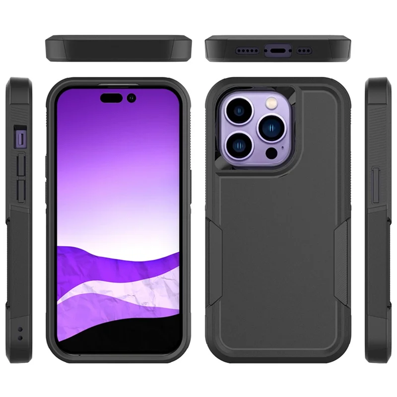 Smartphone Case for iPhone 14 Pro 6.1 inch, Drop Protection Raised Edge PC+TPU Mobile Phone Cover - Purple