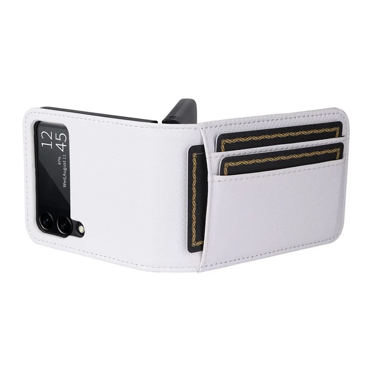 Für Samsung Galaxy Z Flip3 5G PU Leder Phone Hülle Carbonfaser Texturkartenhalter Anti-drop-faltabdeckung Beschützer - Weiß