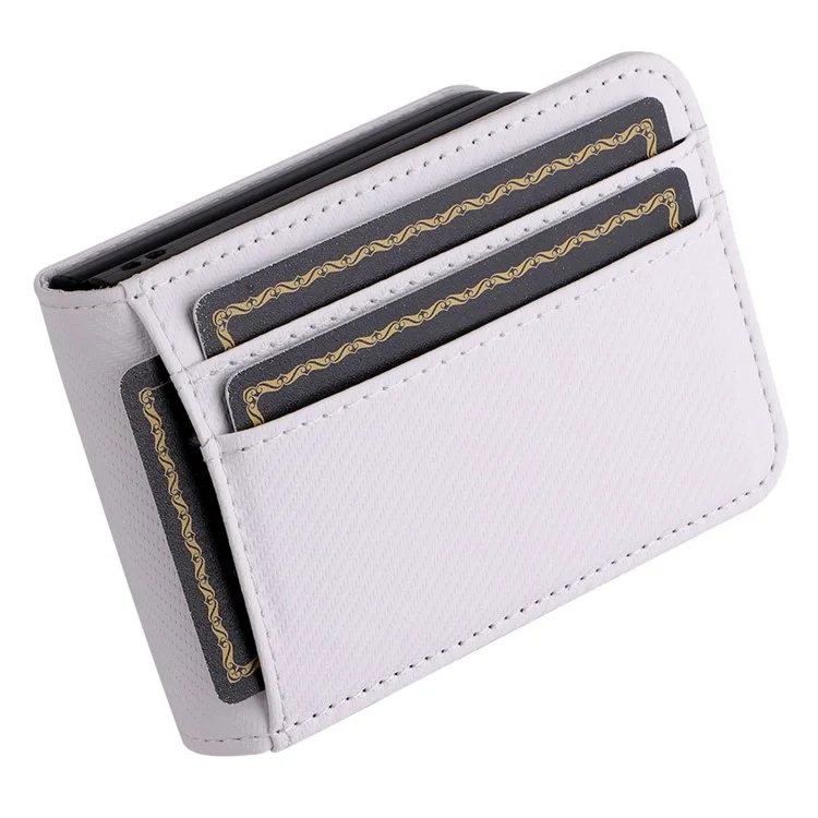 Für Samsung Galaxy Z Flip3 5G PU Leder Phone Hülle Carbonfaser Texturkartenhalter Anti-drop-faltabdeckung Beschützer - Weiß