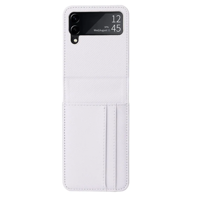 Für Samsung Galaxy Z Flip3 5G PU Leder Phone Hülle Carbonfaser Texturkartenhalter Anti-drop-faltabdeckung Beschützer - Weiß