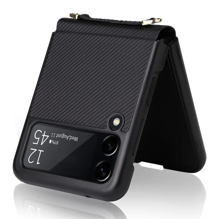 Para Samsung Galaxy Z Flip4 5G Textura de Fibra de Carbono Capa de Telefone de Uma Peça PU PU Cear - Verde