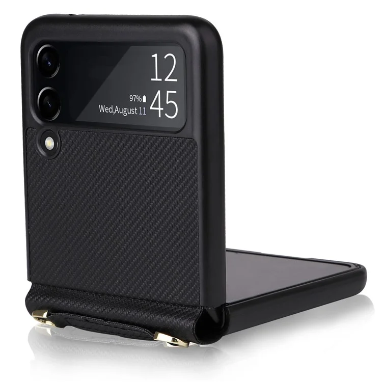 Para Samsung Galaxy Z Flip4 5G Textura de Fibra de Carbono Capa de Telefone de Uma Peça PU PU Cear - Verde