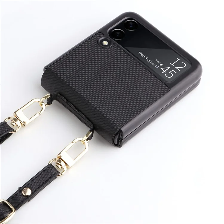 Para Samsung Galaxy Z Flip4 5G Textura de Fibra de Carbono Capa de Telefone de Uma Peça PU PU Cear - Verde