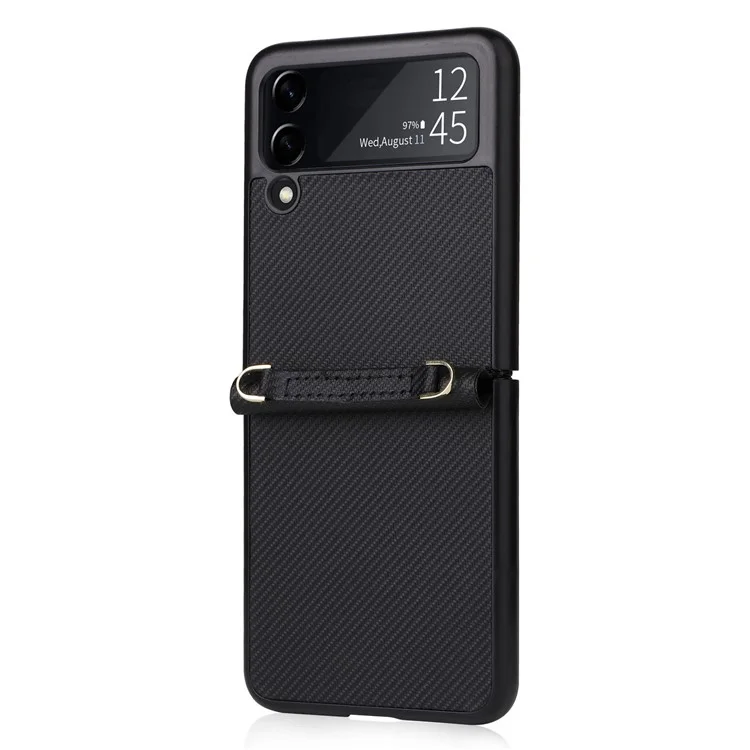 Para Samsung Galaxy Z Flip4 5G Textura de Fibra de Carbono Capa de Telefone de Uma Peça PU PU Cear - Verde