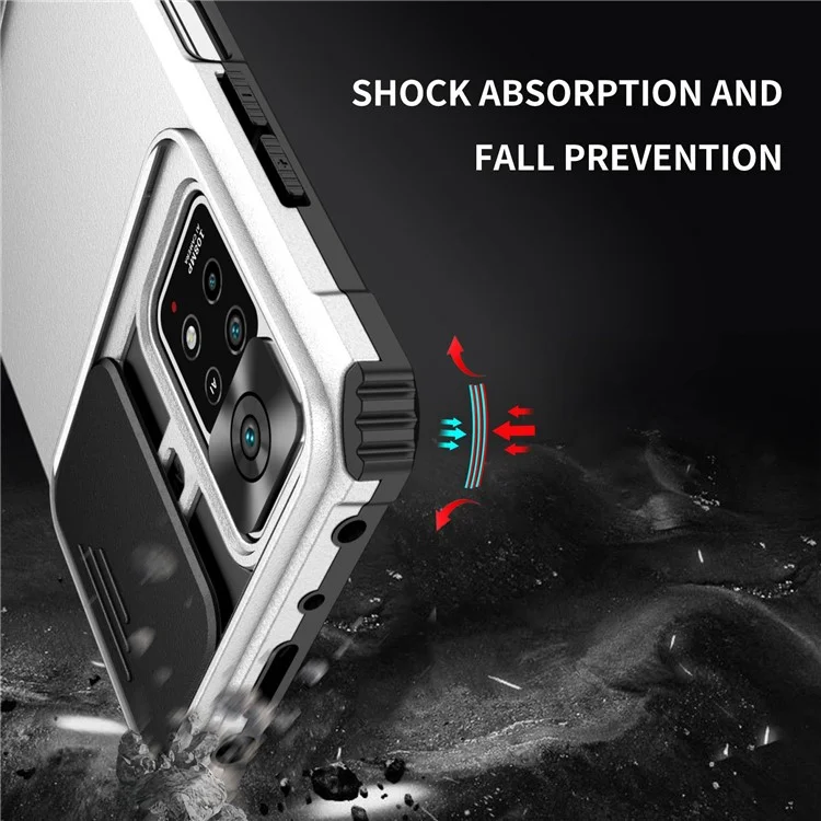 Для Xiaomi Redmi Note 11 Pro 5G (Qualcomm) / Note 11 Pro 4G (MediaTek), Hands-free Kickstand PC + TPU Back Cover Slide Camera Protection Anti-scratch Phone Case - White