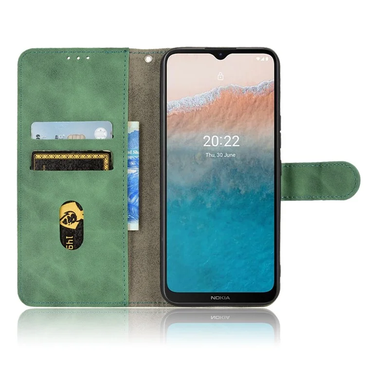 For Nokia C21 Plus 4G Soft Skin-Touch Feeling PU Leather Case Stand Magnetic Closure Full Protective Folio Wallet Cover - Green