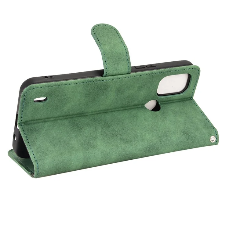 For Nokia C21 Plus 4G Soft Skin-Touch Feeling PU Leather Case Stand Magnetic Closure Full Protective Folio Wallet Cover - Green