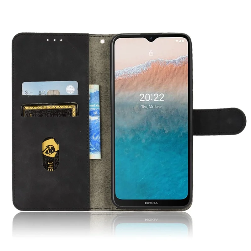 For Nokia C21 Plus 4G Soft Skin-Touch Feeling PU Leather Case Stand Magnetic Closure Full Protective Folio Wallet Cover - Black