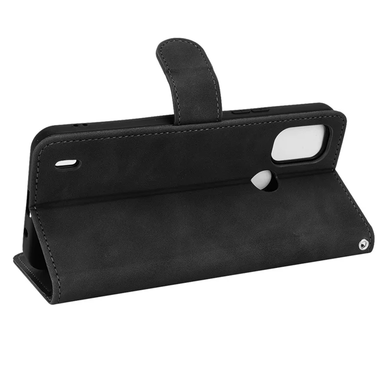 For Nokia C21 Plus 4G Soft Skin-Touch Feeling PU Leather Case Stand Magnetic Closure Full Protective Folio Wallet Cover - Black