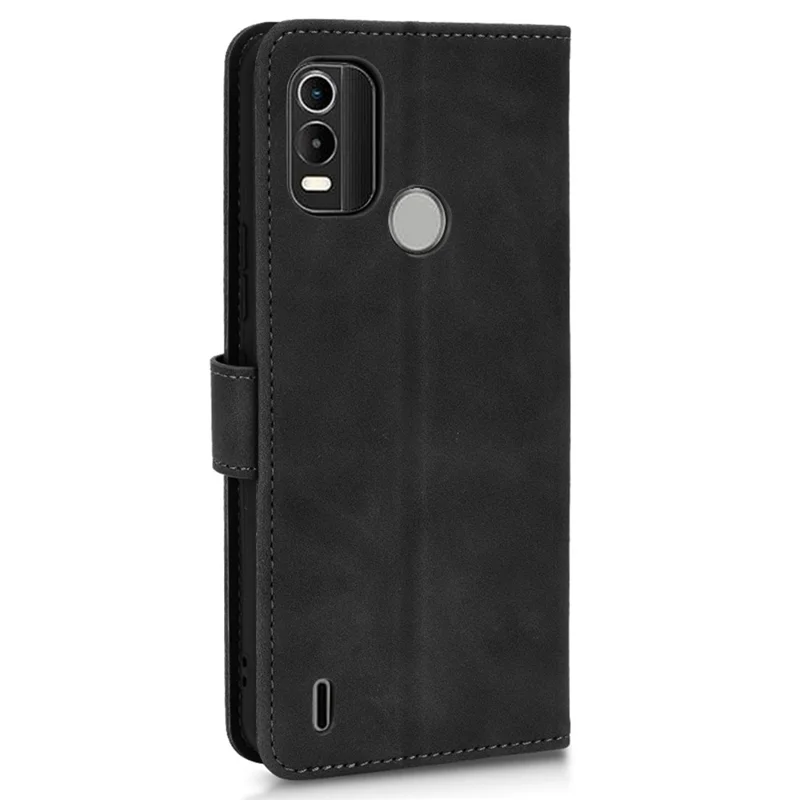 For Nokia C21 Plus 4G Soft Skin-Touch Feeling PU Leather Case Stand Magnetic Closure Full Protective Folio Wallet Cover - Black