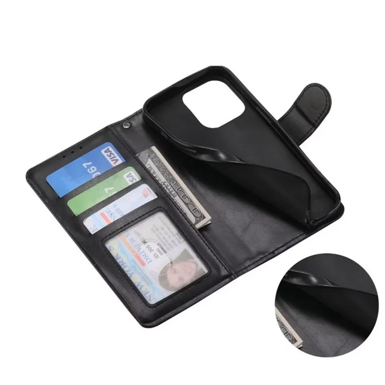 Für iPhone 14 Pro Max 6,7 Zoll Anti-Scratch Crazy Horse Textur PU-Leder-Handy-Flip-Wallet-Case Faltbarer Ständer Schutzhülle für Mobiltelefone - Schwarz
