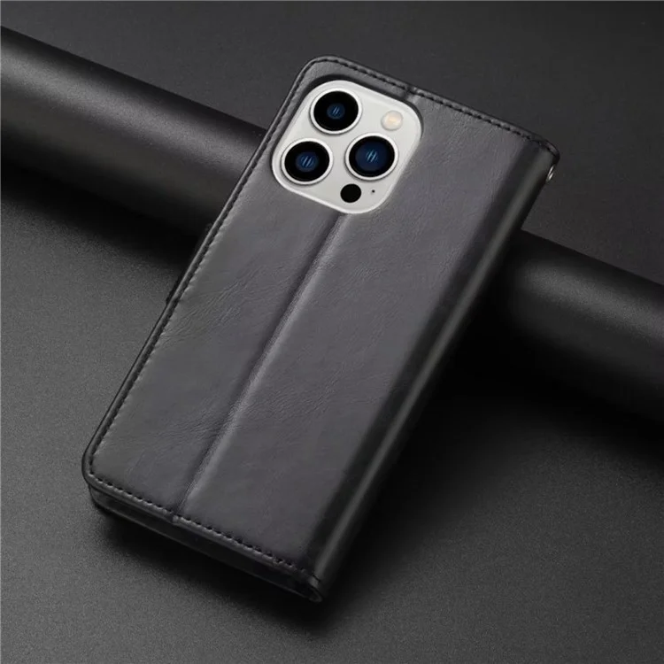 Für iPhone 14 Pro Max 6,7 Zoll Anti-Scratch Crazy Horse Textur PU-Leder-Handy-Flip-Wallet-Case Faltbarer Ständer Schutzhülle für Mobiltelefone - Schwarz