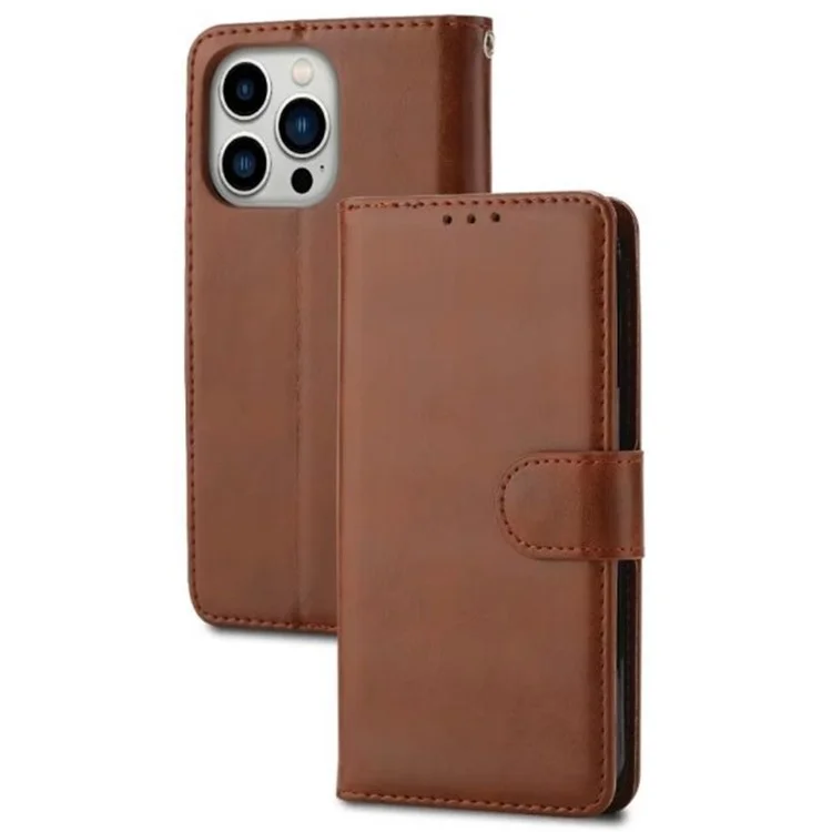 Para iPhone 14 Pro Max de 6.7 pulgadas Funda de cartera Crazy Horse Texture PU Leather Flip Wallet Case Foldable Stand Protective Mobile Phone Cover - Marrón