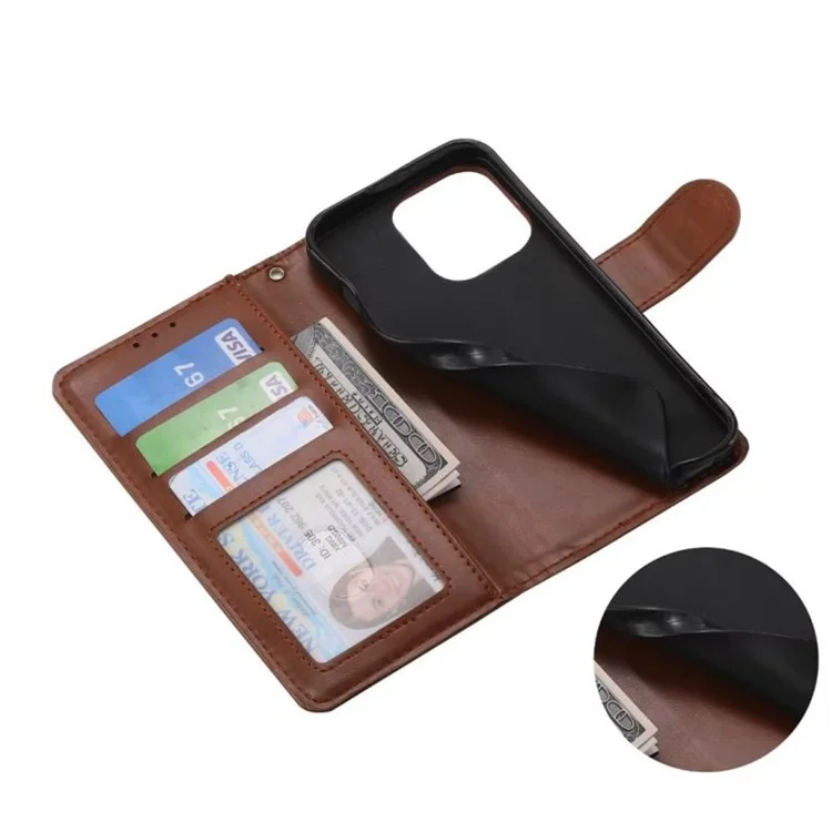 Para iPhone 14 Pro Max de 6.7 pulgadas Funda de cartera Crazy Horse Texture PU Leather Flip Wallet Case Foldable Stand Protective Mobile Phone Cover - Marrón