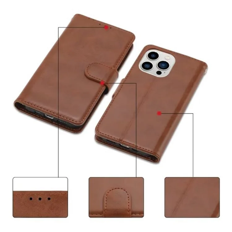 Para iPhone 14 Pro Max de 6.7 pulgadas Funda de cartera Crazy Horse Texture PU Leather Flip Wallet Case Foldable Stand Protective Mobile Phone Cover - Marrón