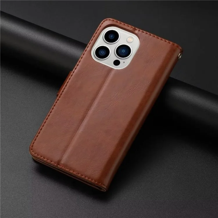 Para iPhone 14 Pro Max de 6.7 pulgadas Funda de cartera Crazy Horse Texture PU Leather Flip Wallet Case Foldable Stand Protective Mobile Phone Cover - Marrón